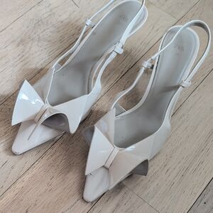 Zara Cream Slingback Heels with Bow Accent
